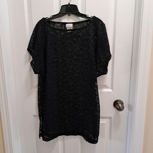 Speedo Black Swim Cover Up Mesh Crochet Short Beach Dress